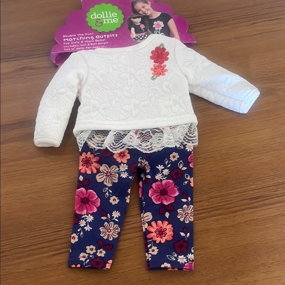 Dollie & Me White Lace Top with Blue Floral Leggings - Picture 4 of 4